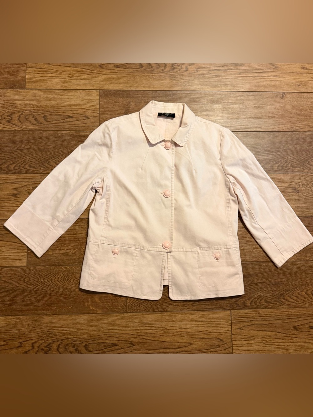 Talbots Pale Pink Button-Front Cotton Jacket Cropped Sleeve